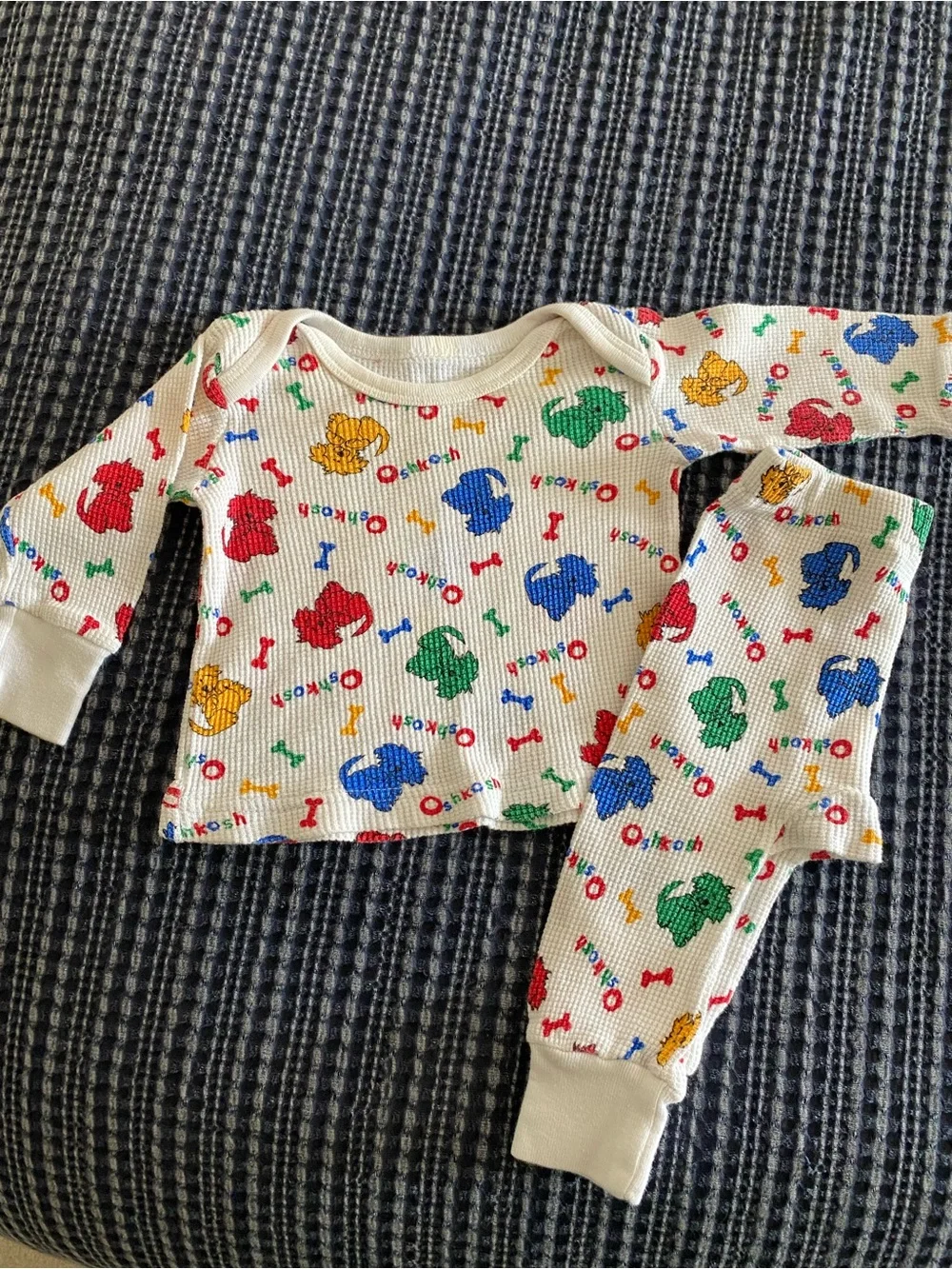 Vintage Baby/Kids Oshkosh Dog Print Thermal Pajama Set - 3 month